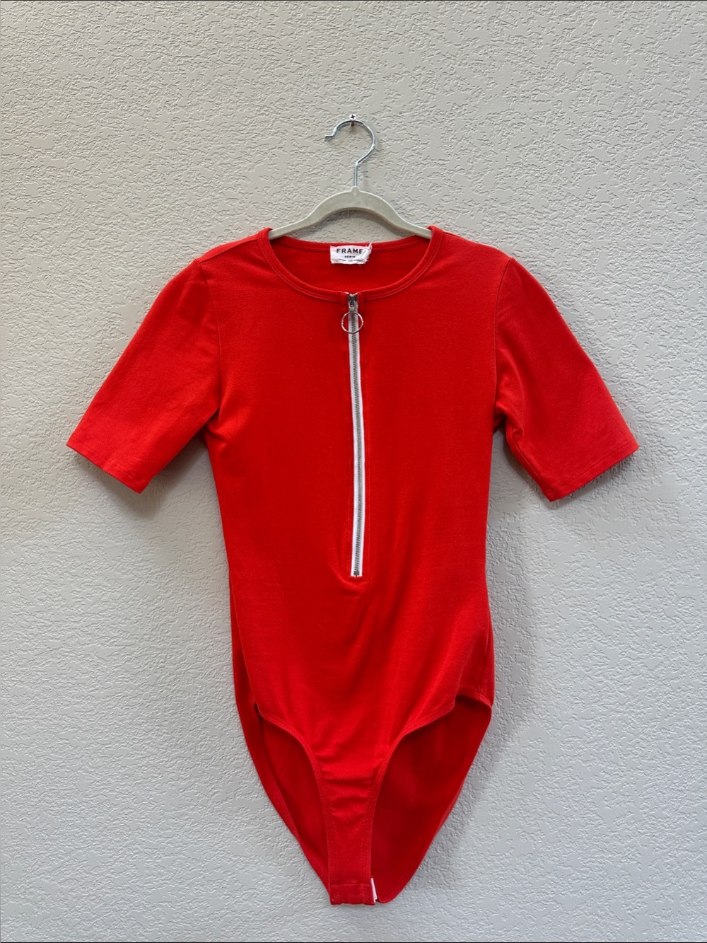 Frame Denim Orange Short-Sleeve Zip Bodysuit